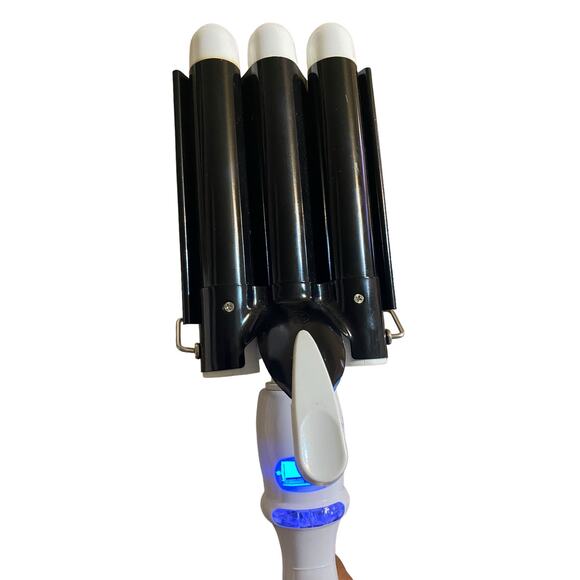 Alure Triple Barrel Ceramic Crimping Waving Wand Digital Curling Iron White - Picture 10 of 16